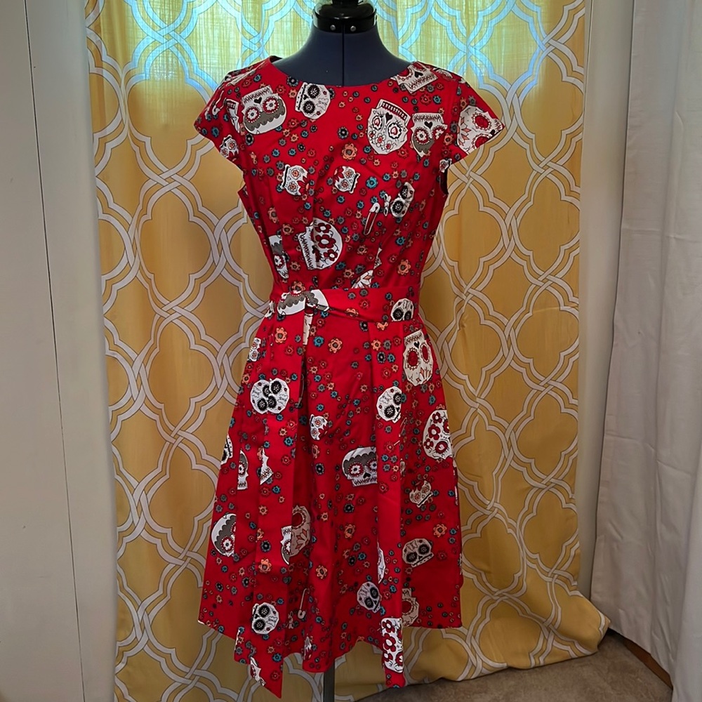 NWT vintage style Day of the Dead pattern dress (Halloween,  party, 1950s)